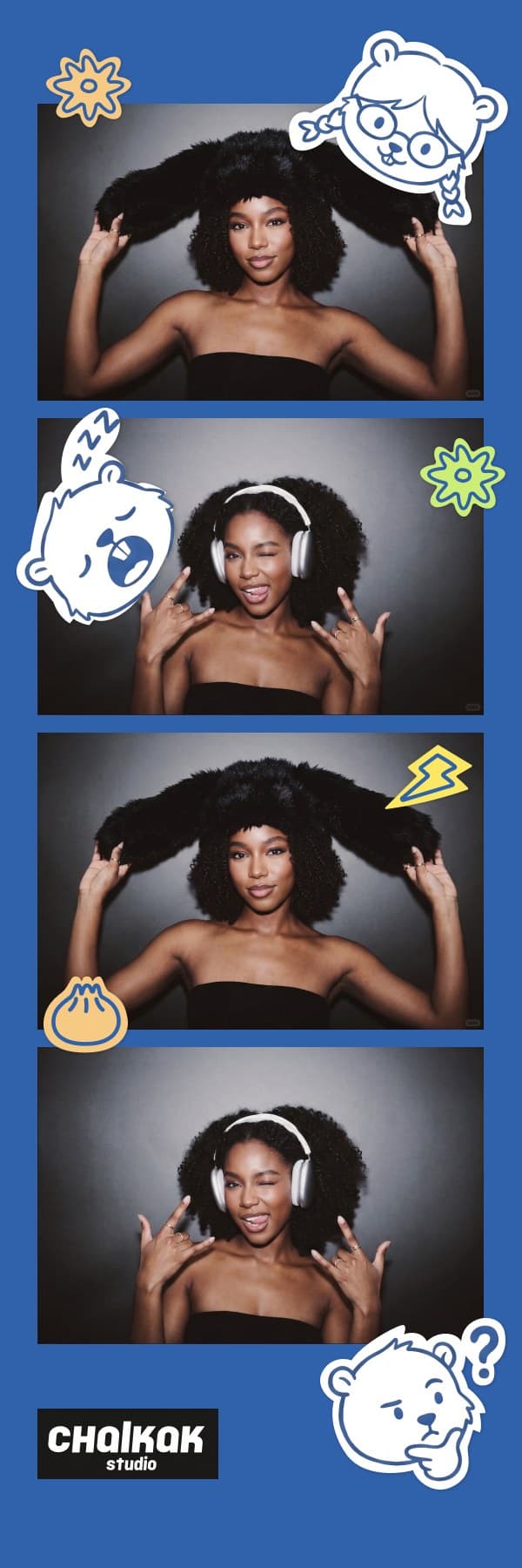 Blue four-cut sticker strip, printed