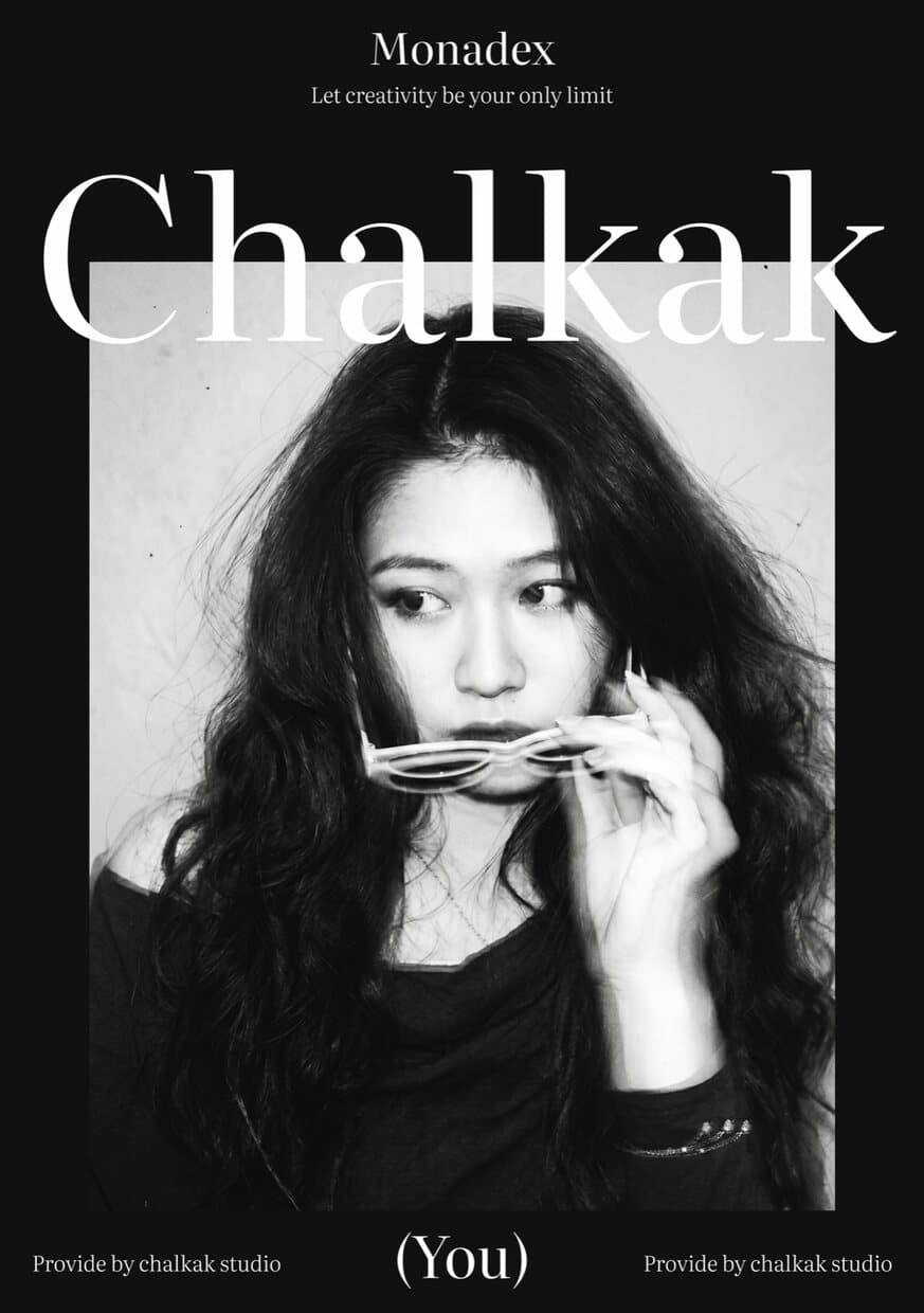 Editorial poster with the Chalkak masthead over a black and white portrait